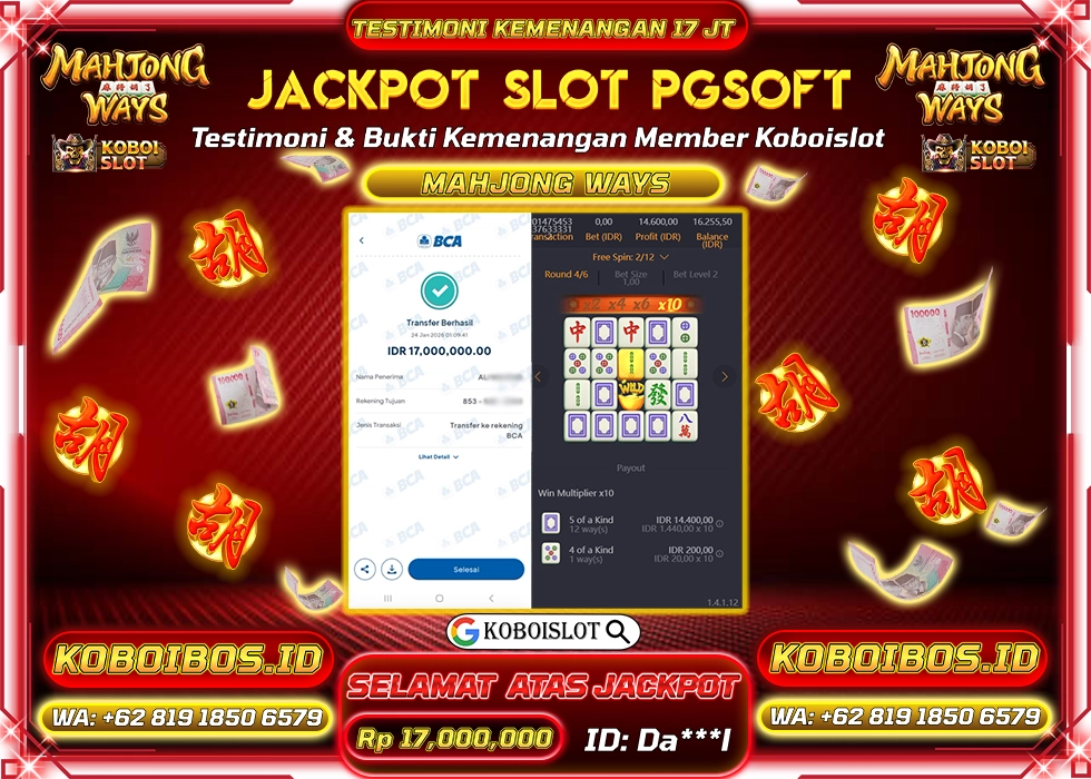 BUKTI KEMENANGAN ID Da***l SLOT GACOR MAHJONG WAYS 1 Rp17.000.000,- LUNAS